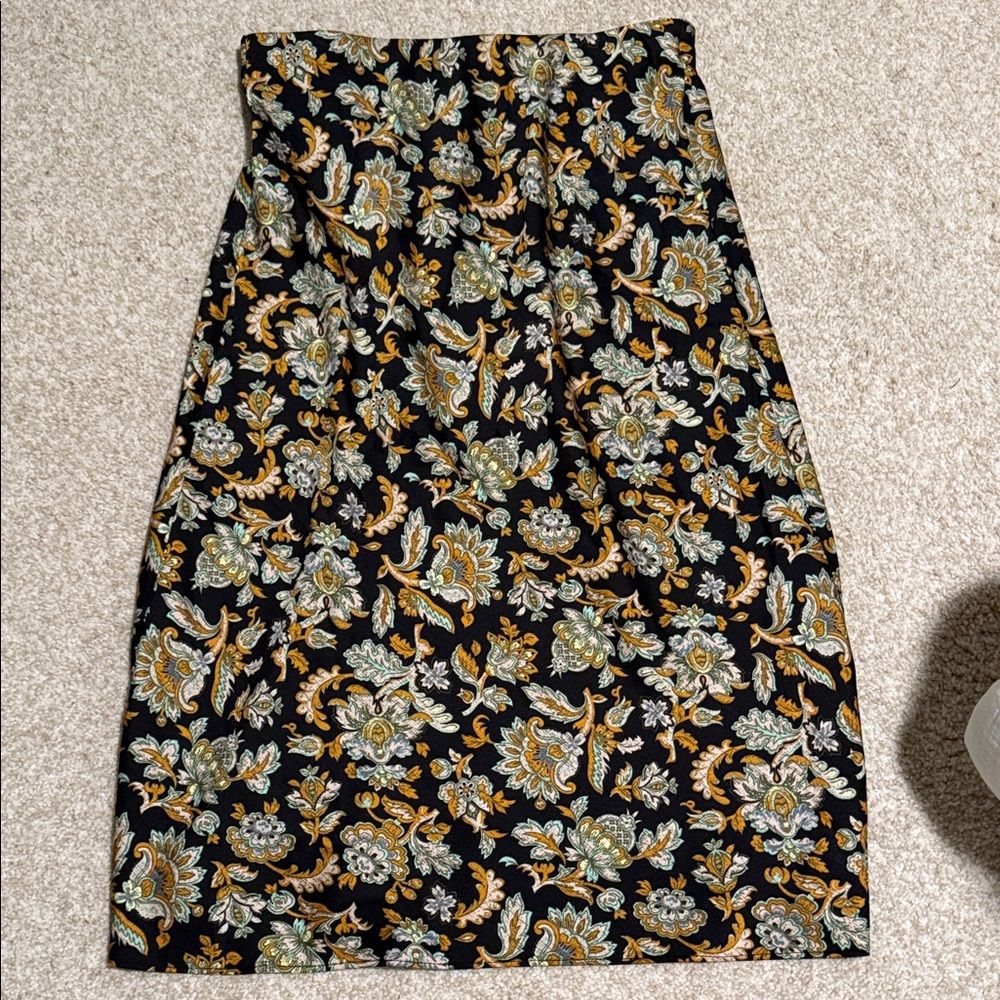 Ann Taylor Black and Gold Floral midi skirt